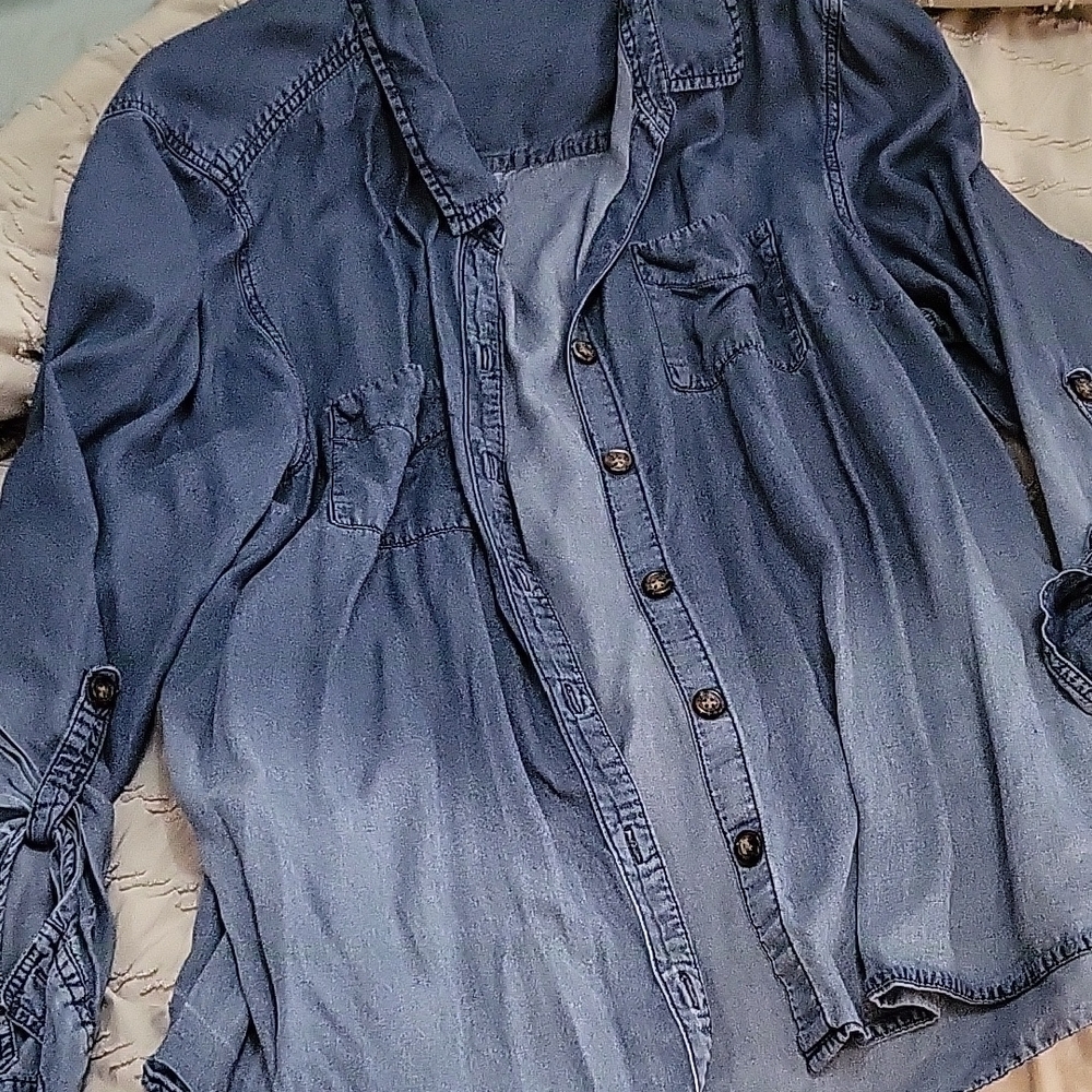 Cato Blue Denim Button-Up Top